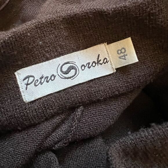 VINTAGE Wool Blend Brown Knit Drop Waist Plaid Skirt Long Sleeve Dress 48 - Picture 9 of 10